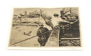 fishermen with nets and salmon