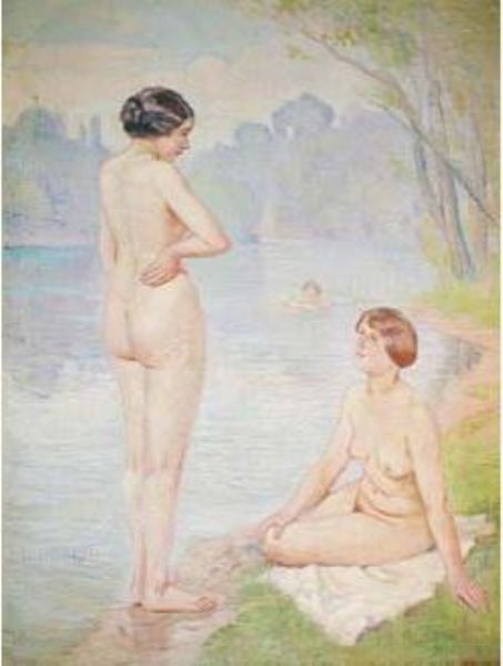 Baigneuses dans une anse du Rhône