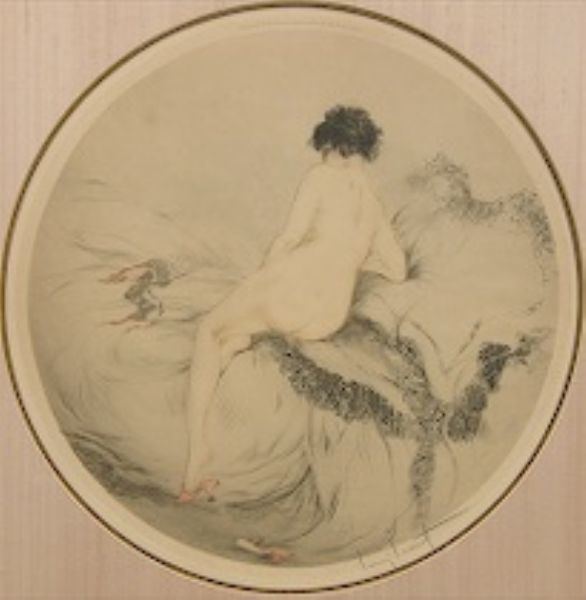 A pretty nude in a boudoir scene