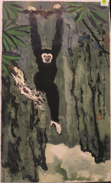 Hanging Gibbon over a Mountain Stream