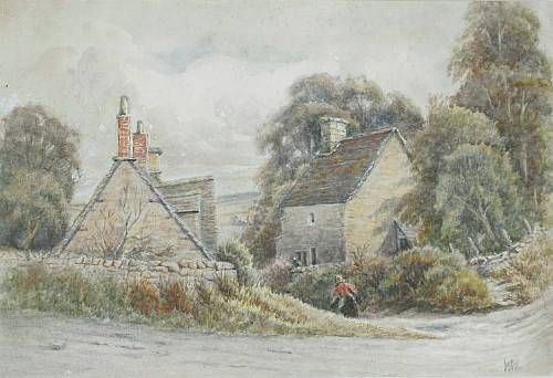 Cottage scene with figure outside