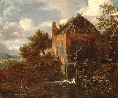 A figure before a watermill.