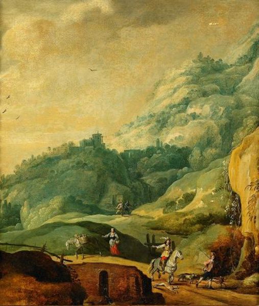Bergslandskap med figurer