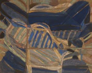 Interieur mit blauem Sofa
