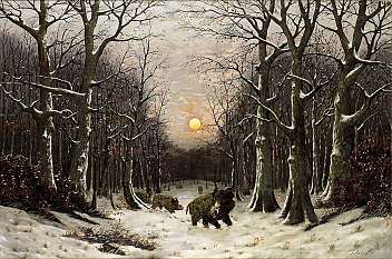 Wildschweinrotte imWinterwald