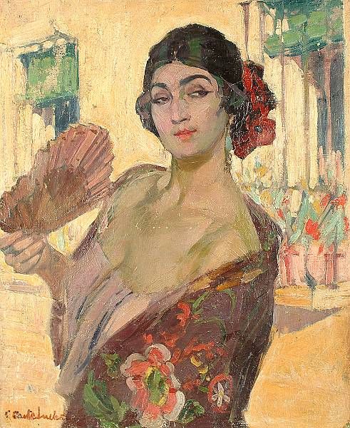 Flamenco dancer with fan.