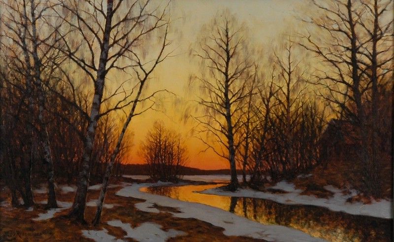 skymning i vårvinterlandskap
