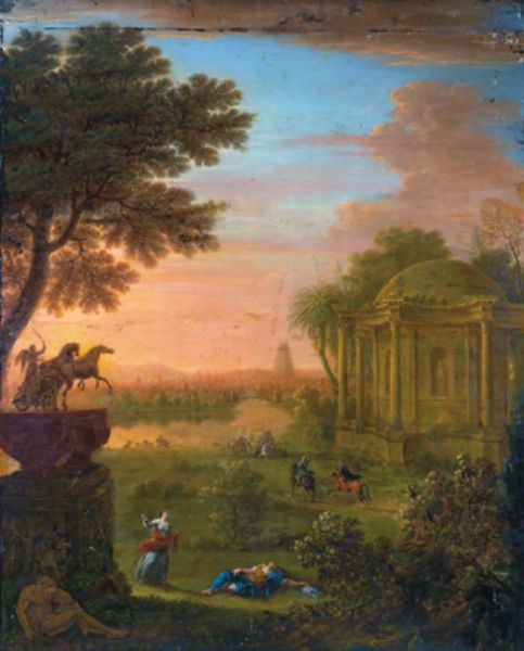 Classical landscape with Pyramus and Thisbe