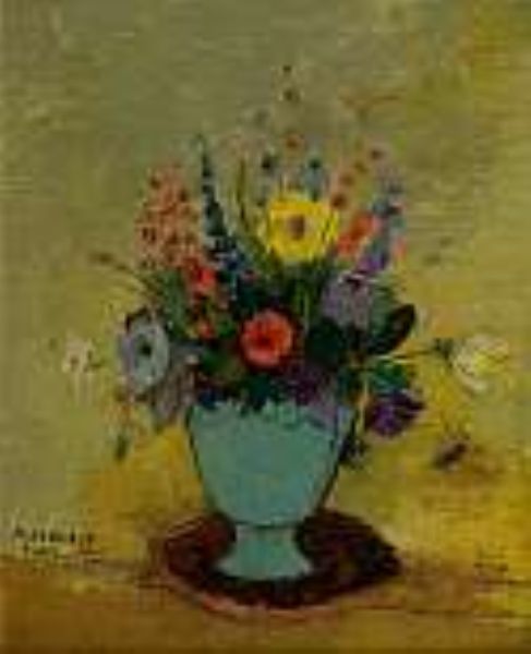 Blumenstrauss in hellblauer Vase