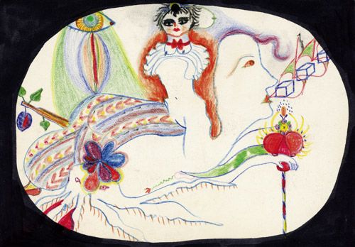 Original-Farbstiftzeichnung