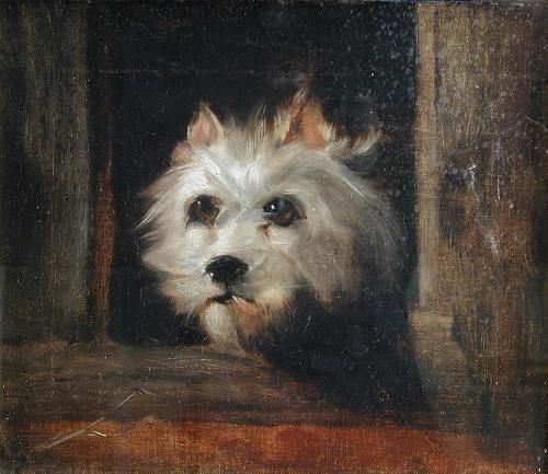 Study of a Terrier, looking Through a Barn Door