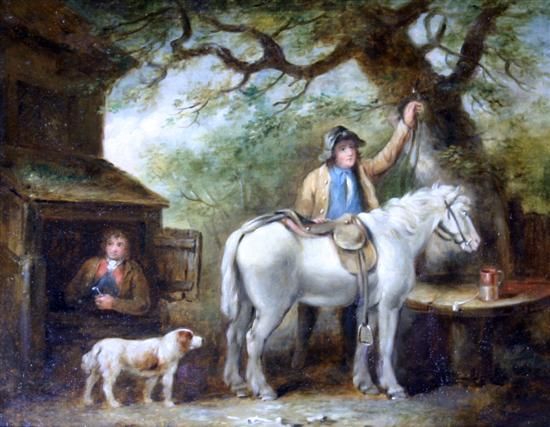 Figures beside a cottage