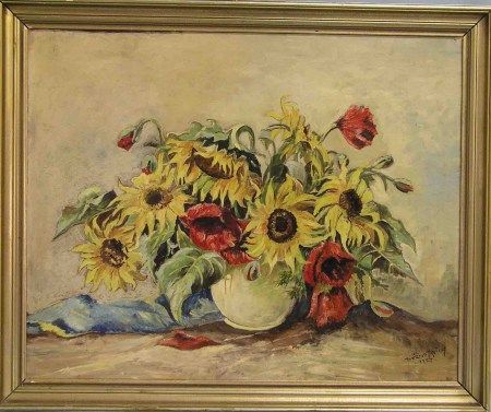 Stillleben mit Sonnenblumen und Mohn