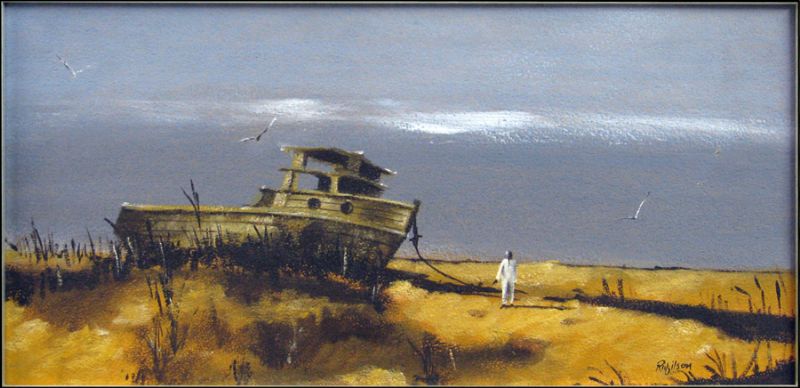 MAN BY DESERTED SHIP