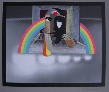 Komposition mit Regenbogen und Gesicht