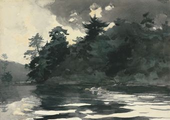 Two Men Rowing on a Lake