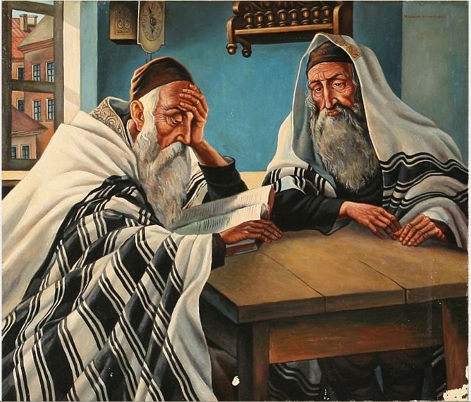 Two learned men by a table and A learned man studying.