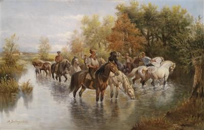 Horses Crossing a River