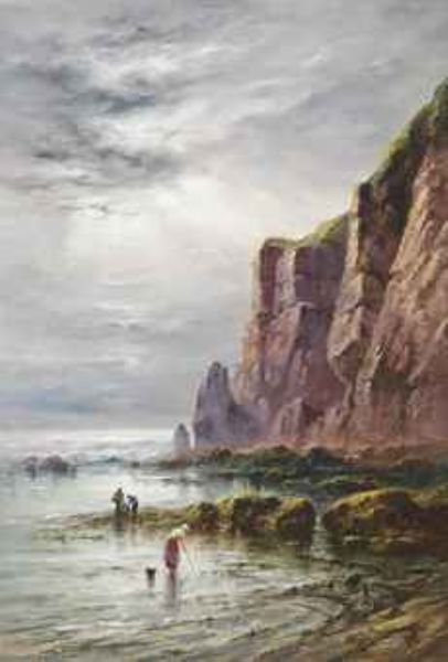 Figures shrimping below a cliff, Le Pulec, Jersey