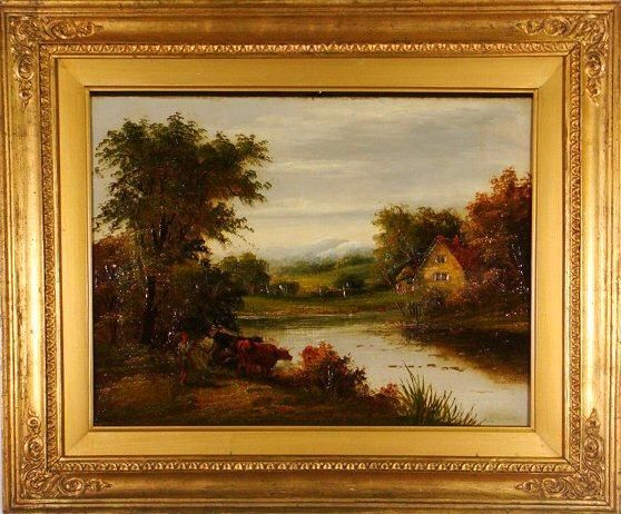 "Figure & Cattle by Lake".