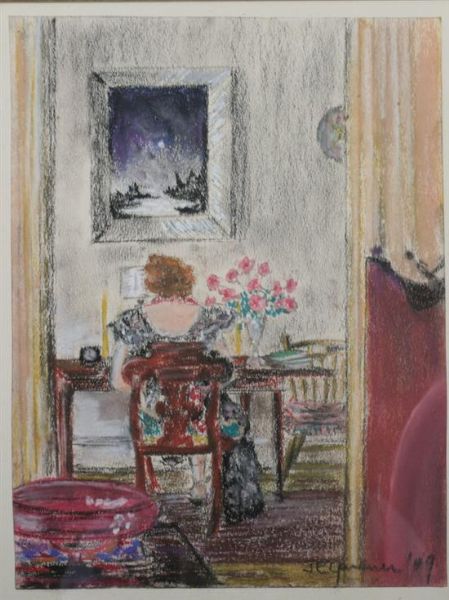 ROOM INTERIOR WITH SEATED FIGURE