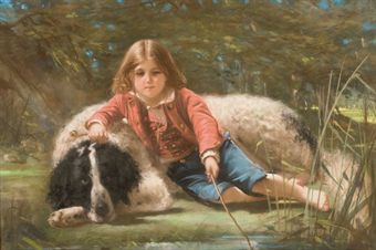 Garçon pêchant avec son chien