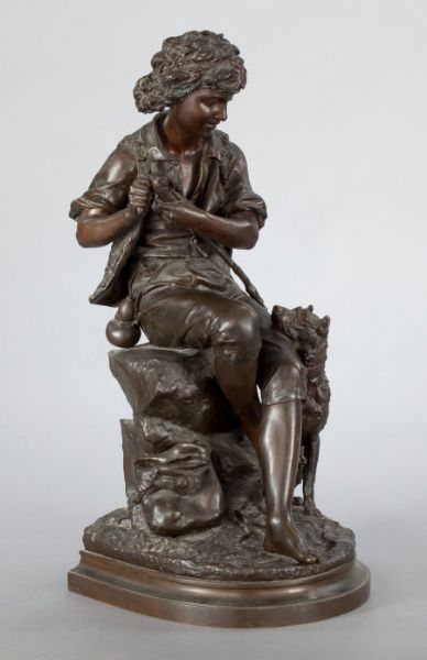 A FRENCH PATINATED BRONZE FIGURAL GROUP