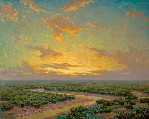 Marsh under golden skies