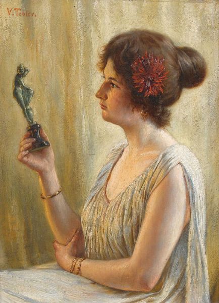 Sitzende Dame mit Venusfigur.