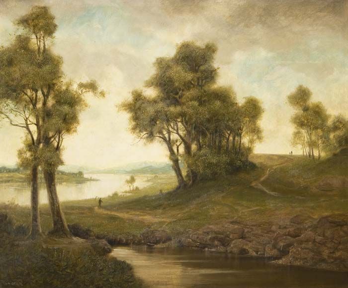 "Weite Flußlandschaft" mit Figurenstaffage