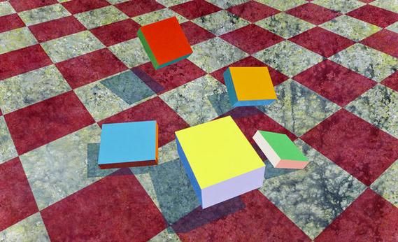 Five Slabs Over Checkerboard