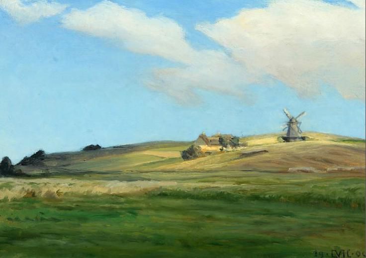 "Øvre Mølle ved Frederiksværk". Landscape with a mill