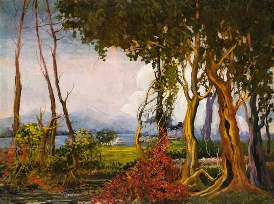 Landscape with trees and mountains