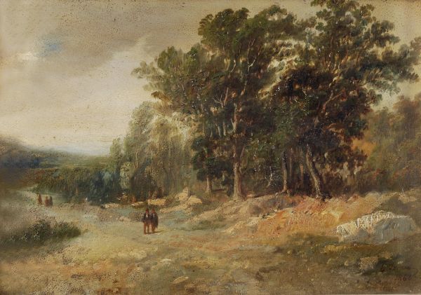 Figures in a wooded landscape