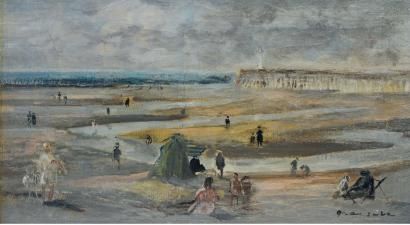 Plage animée, marée basse, Normandie