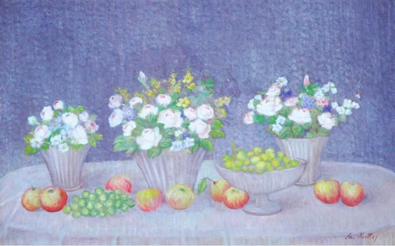 Still Life with Flowers and Fruit on a Tabletop