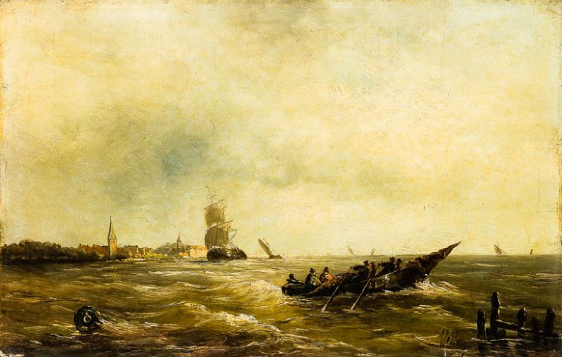 Großes Ruderboot auf bewegter See