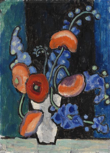 Blumenbild vor blauschwarzem Grund