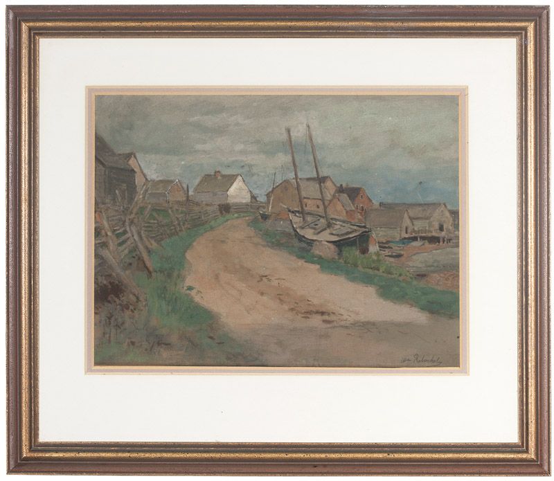 Two masted boats near a village
