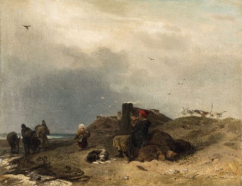 BEACH SCENE WITH A PIPE SMOKER