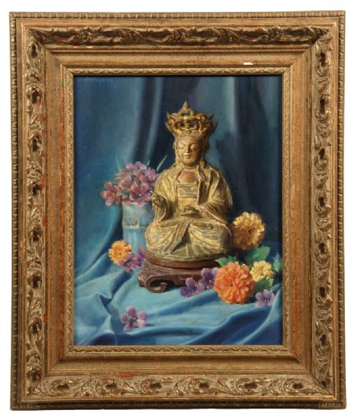 Buddha Statue Among Flowers
