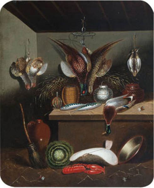Interior with Pheasant,a Duck and Fish