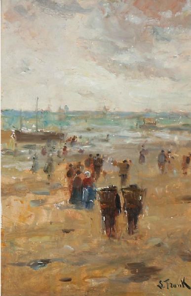 Beach scene with seashell collectors