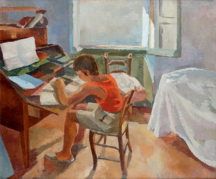 JEUNE GARÇON À SON BUREAU