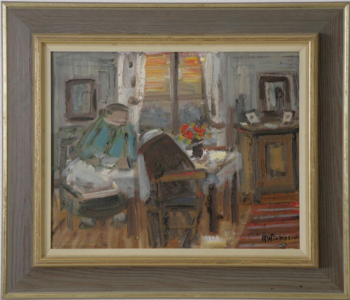 Interiör med figurer.