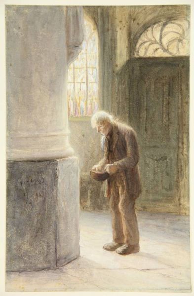 Church interior with old man