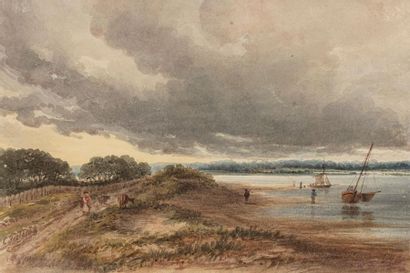 Embouchure de fleuve avec l’approche de l’orage