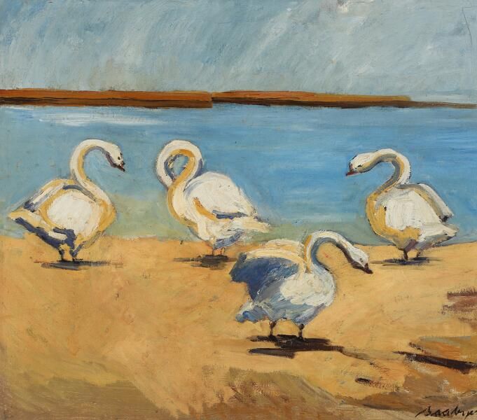 Seascape with swans