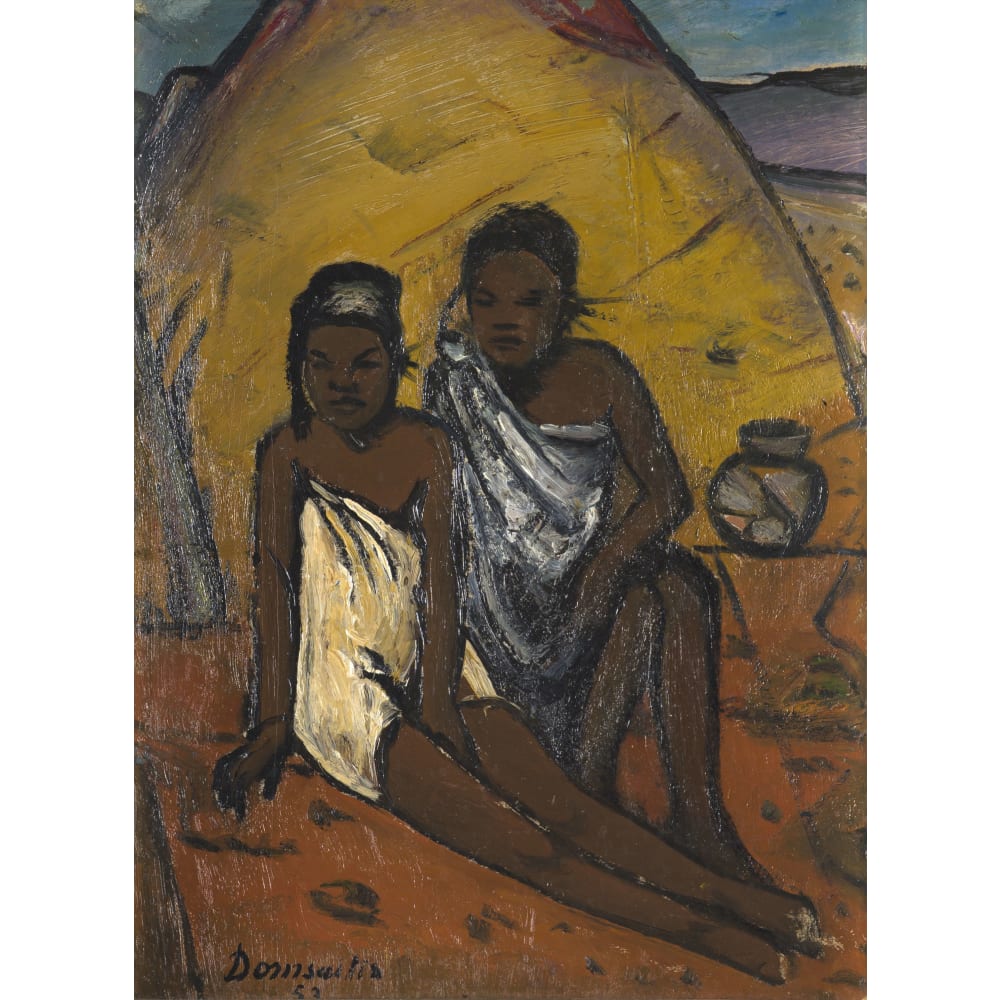 Two Women by a Hut