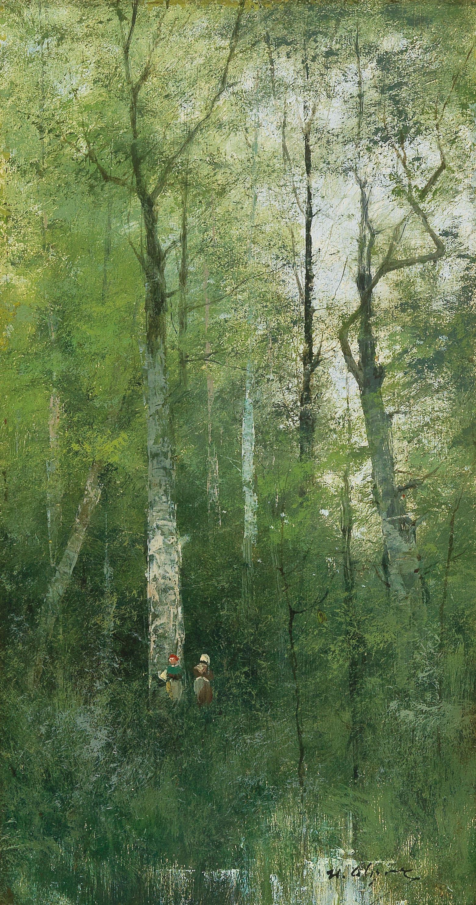 Woodland Scene with decorative figures